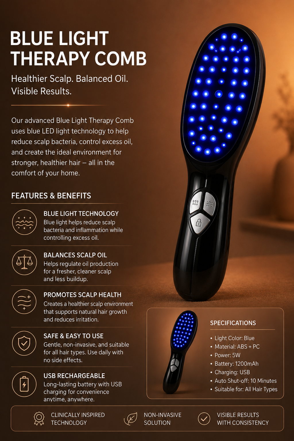 Lunessa™ Dual Light Therapy Scalp Massager - Red + Blue Light + Massage
